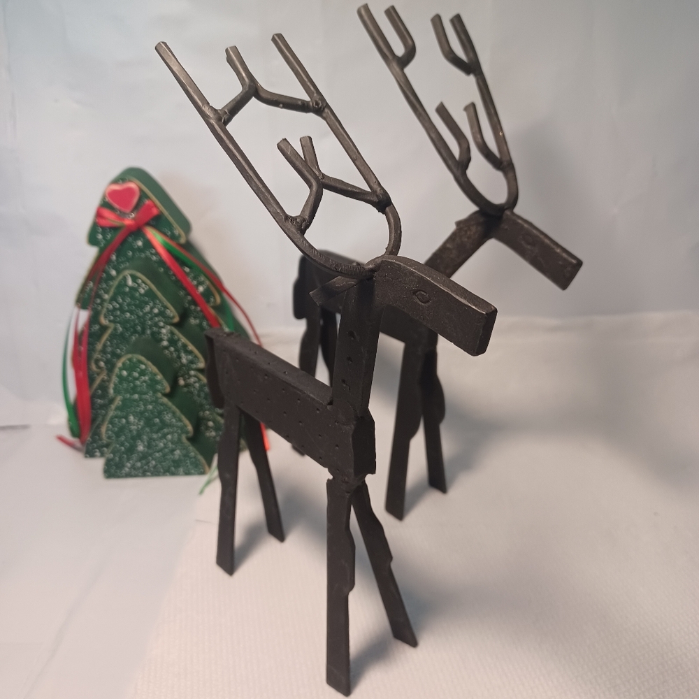 Pier One Black Wrought Iron Reindeer Stags Set Rustic - Winter & Holiday Decor